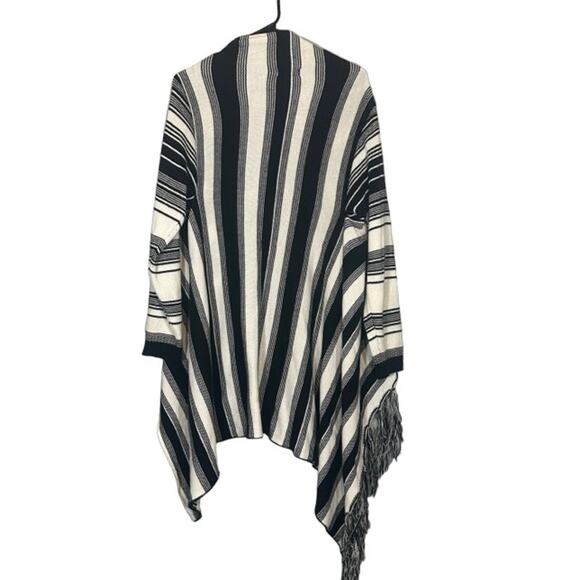 Venus Black & White Striped Opened Front Tassel Detail Knit Cardigan Women Sz XL - Picture 2 of 9